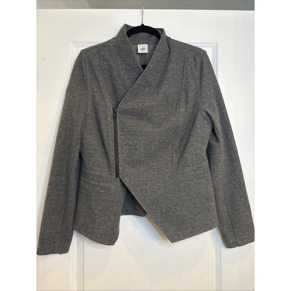 CAbi Rebel Motto Jacket Asymmetrical Zip Up Ponte Size Medium Gray #3556